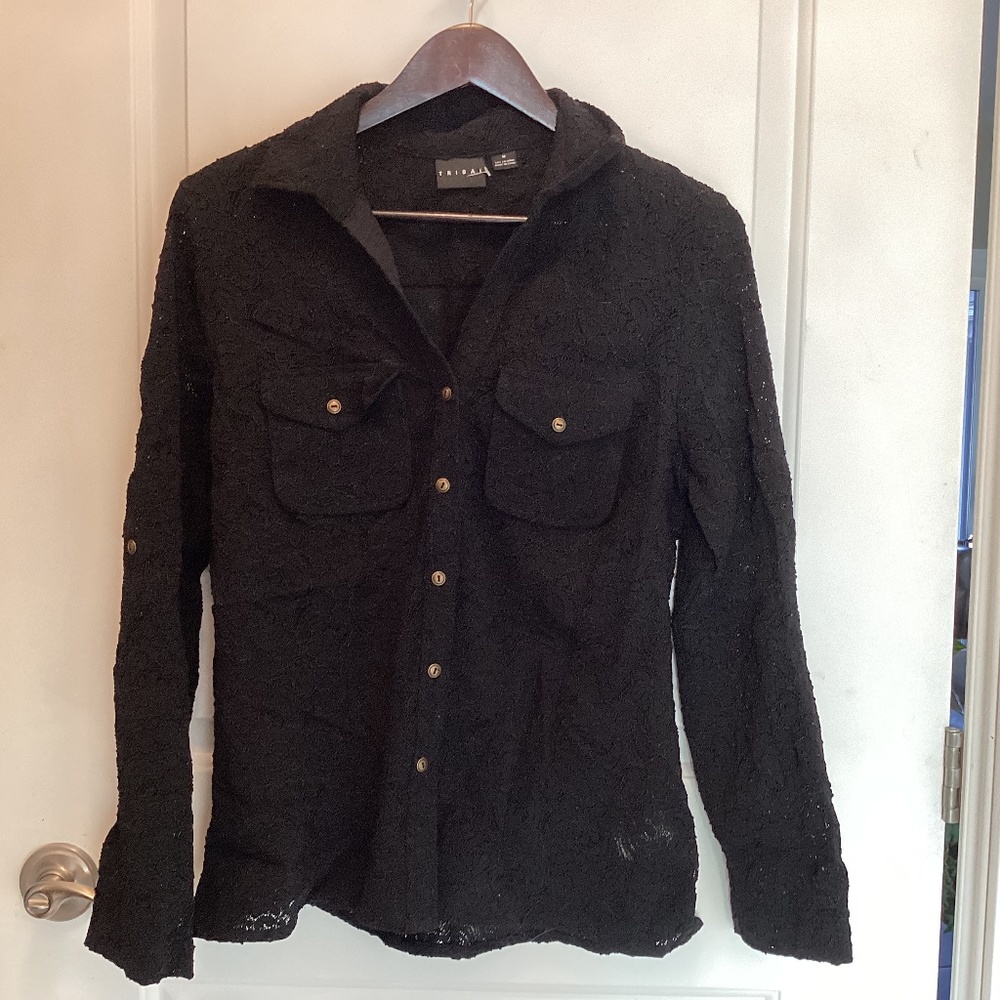 Tribal embroidered button up long sleeve shirt.